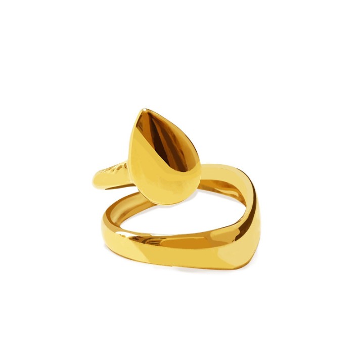 Cuff Ring 'Larme' Placcato Oro Giallo 316L con Grande Goccia Scultorea