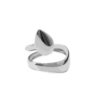Cuff Ring 'Larme' Acciaio Silver 316L con Grande Goccia Scultorea
