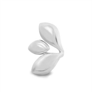Cuff Ring 'Palme' Acciaio Silver 316L a Triplice Foglia Astratta