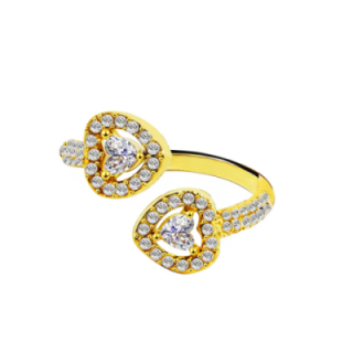Cuff Ring 'Passion' Placcato Oro Giallo 316L Contrarié con Doppia Corona a Cuore