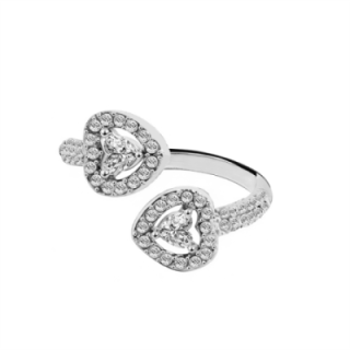 Cuff Ring 'Passion' Acciaio Silver 316L Contrarié con Doppia Corona a Cuore
