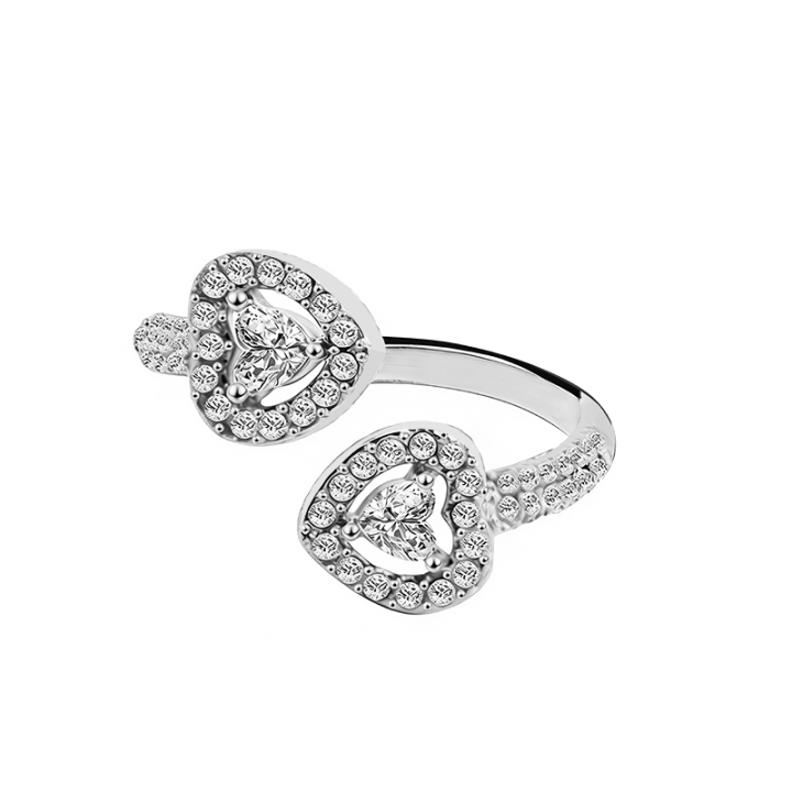 Cuff Ring 'Passion' Acciaio Silver 316L Contrarié con Doppia Corona a Cuore