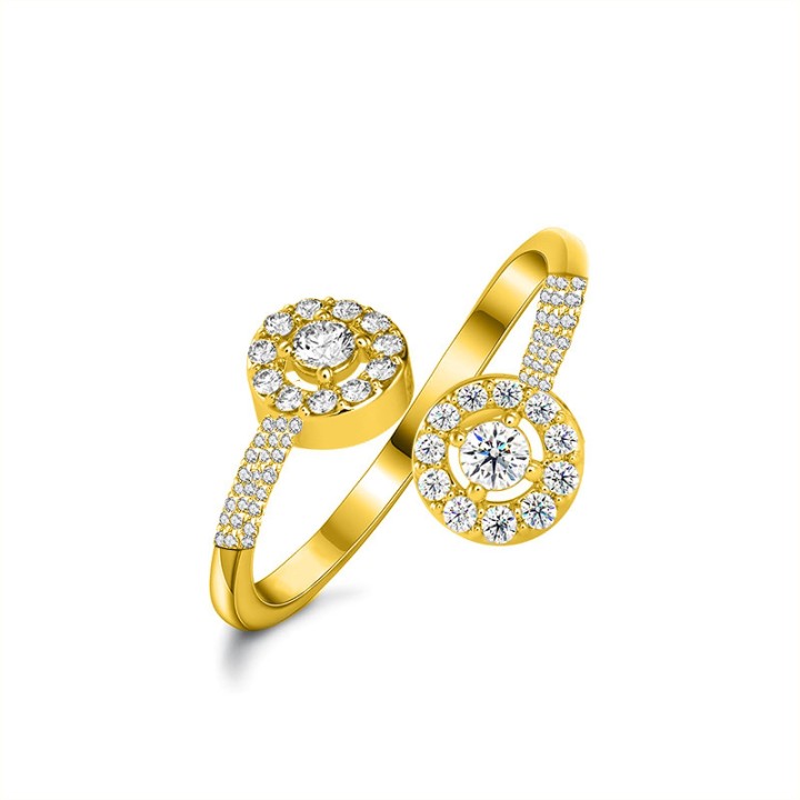 Cuff Ring 'Cercle' Placcato Oro Giallo 316L Contrarié con Doppia Placca Pavé