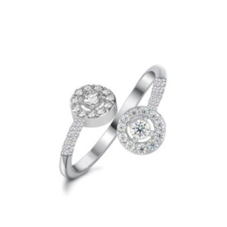 Cuff Ring 'Cercle' Acciaio Silver 316L Contrarié con Doppia Placca Pavé