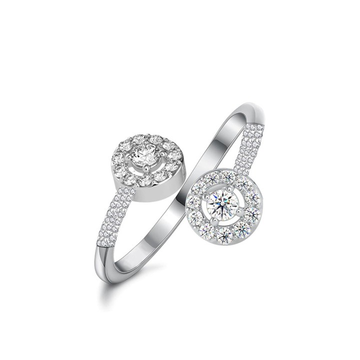 Cuff Ring 'Cercle' Acciaio Silver 316L Contrarié con Doppia Placca Pavé