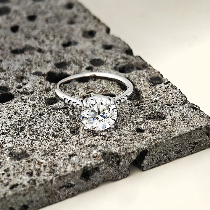 Anello di Fidanzamento Regolabile SOLITARIO Acciaio Silver 316L con Castone Elevato