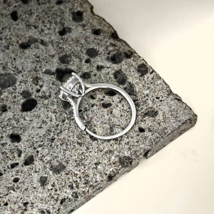 Anello di Fidanzamento Regolabile SOLITARIO Acciaio Silver 316L con Castone Elevato