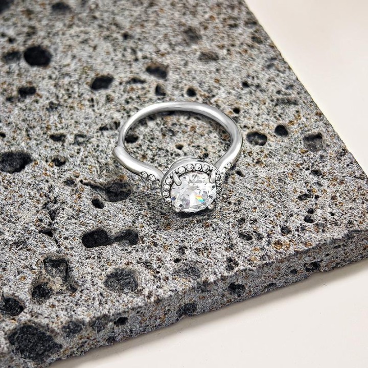 Anello di Fidanzamento Regolabile HALO Acciaio Silver 316L con Rosone Rotondo