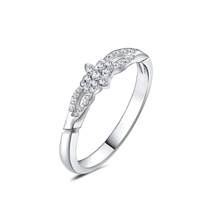 Anello di Fidanzamento Regolabile TRILOGY Acciaio Silver 316L con Zirconi a Foglia