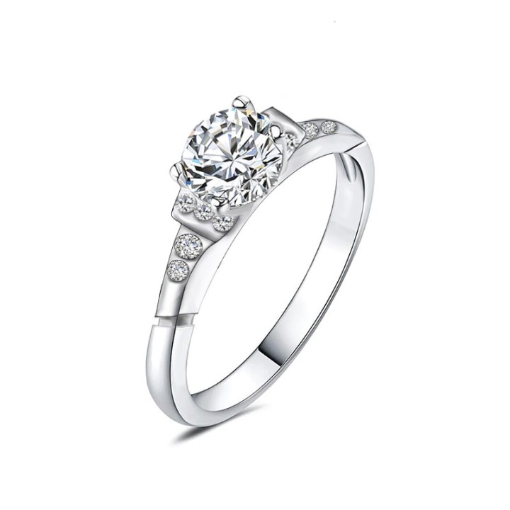 Anello di Fidanzamento Regolabile SOLITARIO Acciaio Silver 316L con Spalle Geometriche