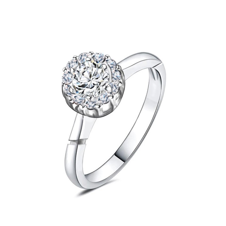 Anello di Fidanzamento Regolabile HALO Rosone Acciaio Silver 316L con Pavé Circolare