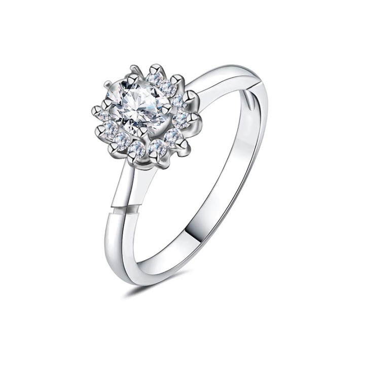 Anello di Fidanzamento Regolabile HALO Acciaio Silver 316L con Rosone a Fiore