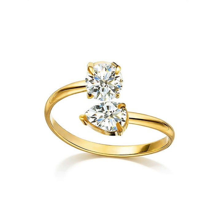 Anello di Fidanzamento Regolabile TOI ET MOI Placcato Oro Giallo con Zirconi