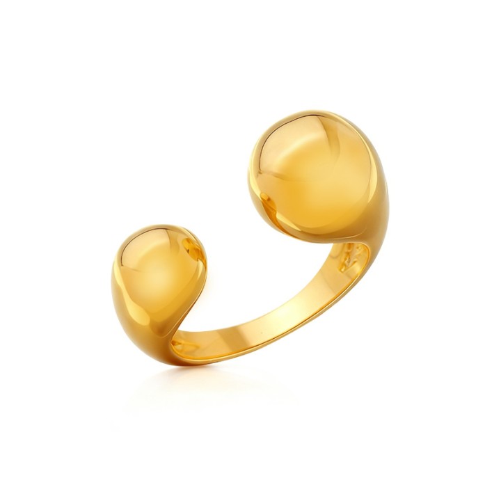 Cuff Ring 'Asymétrique' Placcato Oro Giallo 316L con Sfere Opposte Bold