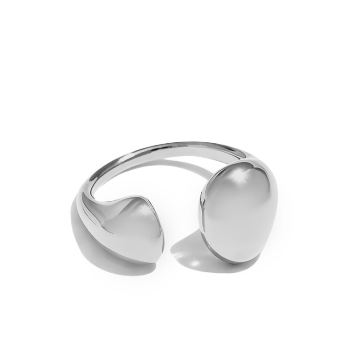 Cuff Ring 'Asymétrique' Acciaio Silver 316L con Sfere Opposte Bold