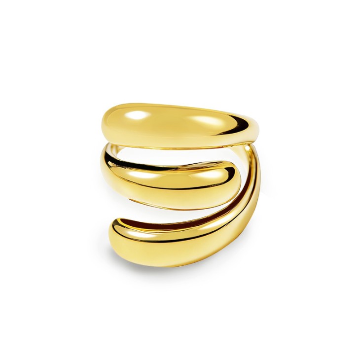 Cuff Ring 'Niveau' Placcato Oro Giallo 316L a Tre Livelli Bombati