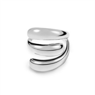 Cuff Ring 'Niveau' Acciaio Silver 316L a Tre Livelli Bombati