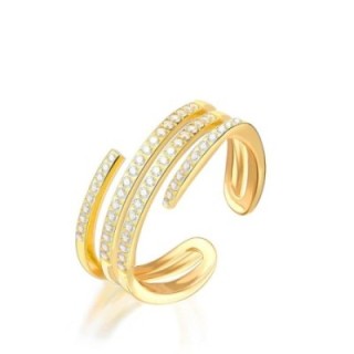 Cuff Ring 'Étoiles' Placcato Oro Giallo 316L a Quattro Giri con Zirconi