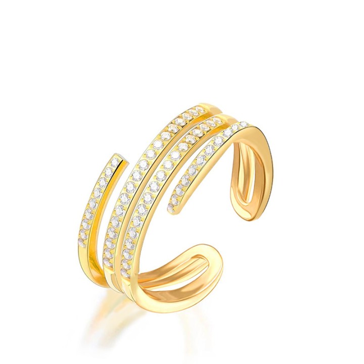 Cuff Ring 'Étoiles' Placcato Oro Giallo 316L a Quattro Giri con Zirconi