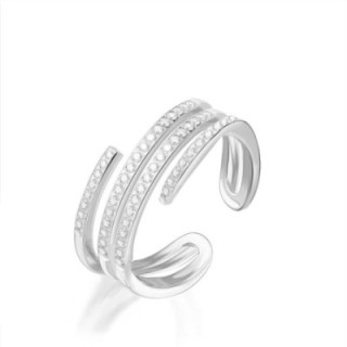Cuff Ring 'Étoiles' Acciaio Silver 316L a Quattro Giri con Zirconi