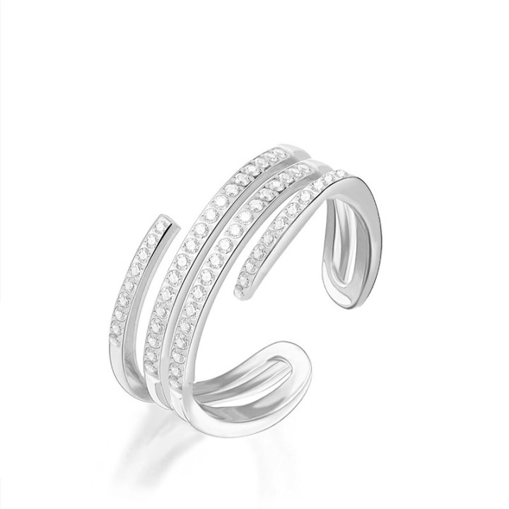 Cuff Ring 'Étoiles' Acciaio Silver 316L a Quattro Giri con Zirconi