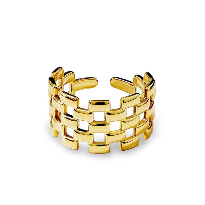 Cuff Ring 'Panthère' Placcato Oro Giallo 316L a Maglia Regale Traforata