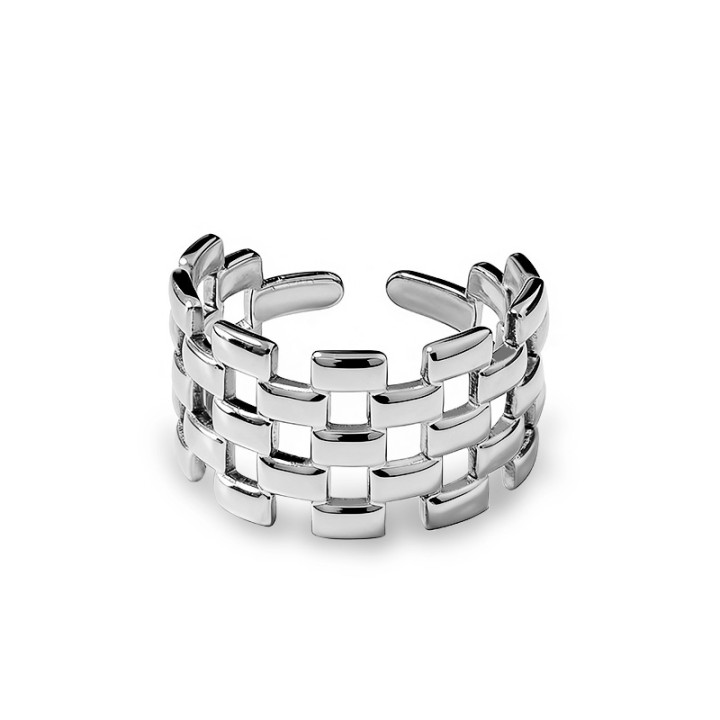 Cuff Ring 'Panthère' Acciaio Silver 316L a Maglia Regale Traforata