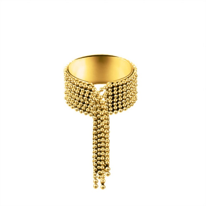 Cuff Ring 'Nappe' Placcato Oro Giallo 316L con Catene a Frangia