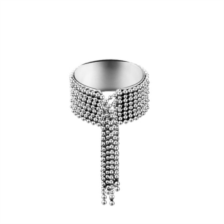Cuff Ring 'Nappe' Acciaio Silver 316L con Catene a Frangia