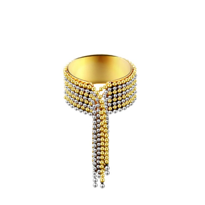 Cuff Ring 'Nappe' Acciaio Bicolore Silver Gold con Catene a Frangia