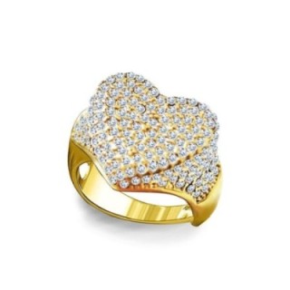 Cuff Ring 'Cur Pavé' Placcato Oro Giallo 316L con Maxi Cuore in Zirconi