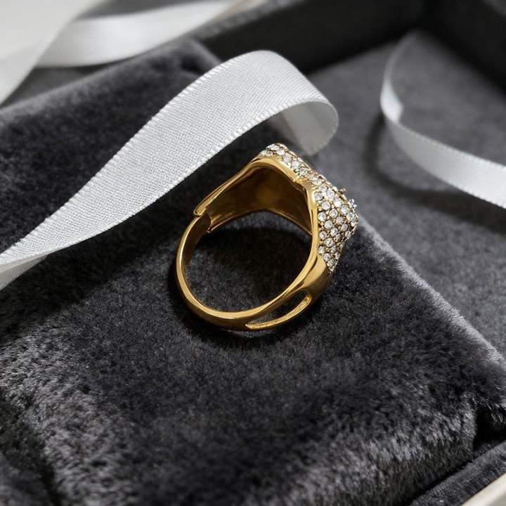 Cuff Ring 'Cur Pavé' Placcato Oro Giallo 316L con Maxi Cuore in Zirconi