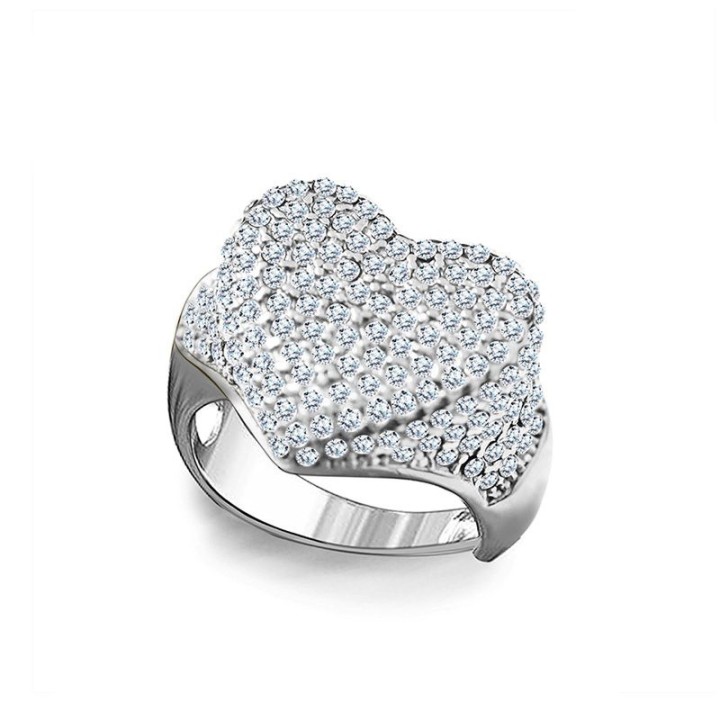 Cuff Ring 'Cur Pavé' Acciaio Silver 316L con Maxi Cuore in Zirconi