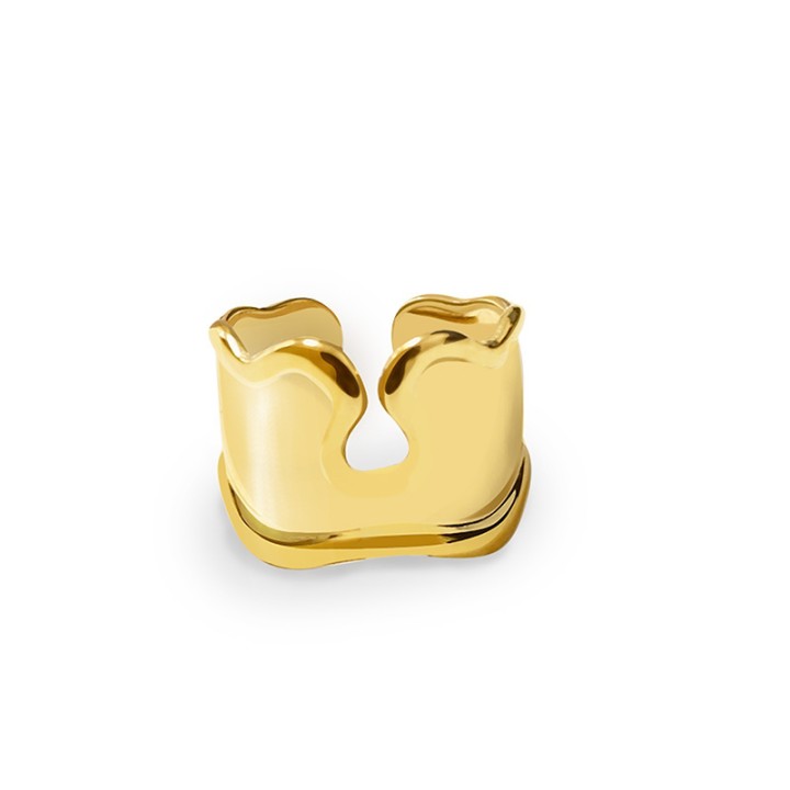 Cuff Ring 'Créneau' Placcato Oro Giallo 316L con Profilo Sagomato Bold
