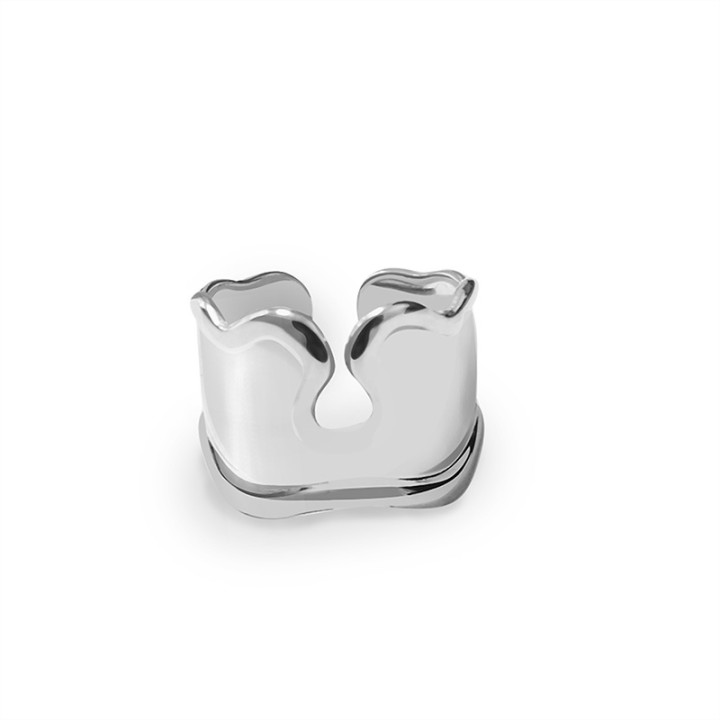 Cuff Ring 'Créneau' Acciaio Silver 316L con Profilo Sagomato Bold