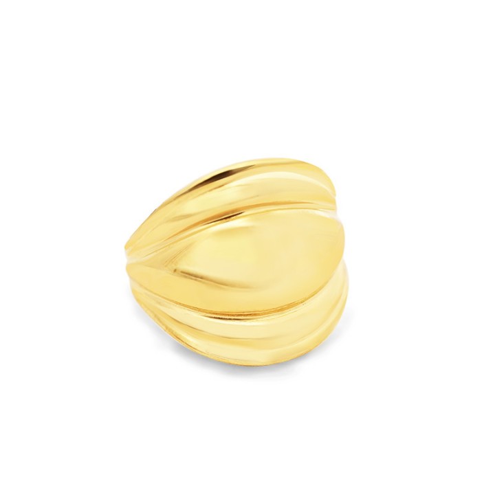 Cuff Ring 'Galet' Placcato Oro Giallo 316L a Fascia Bombata Ondulata
