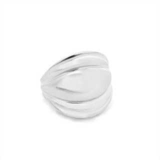 Cuff Ring 'Galet' Acciaio Silver 316L a Fascia Bombata Ondulata