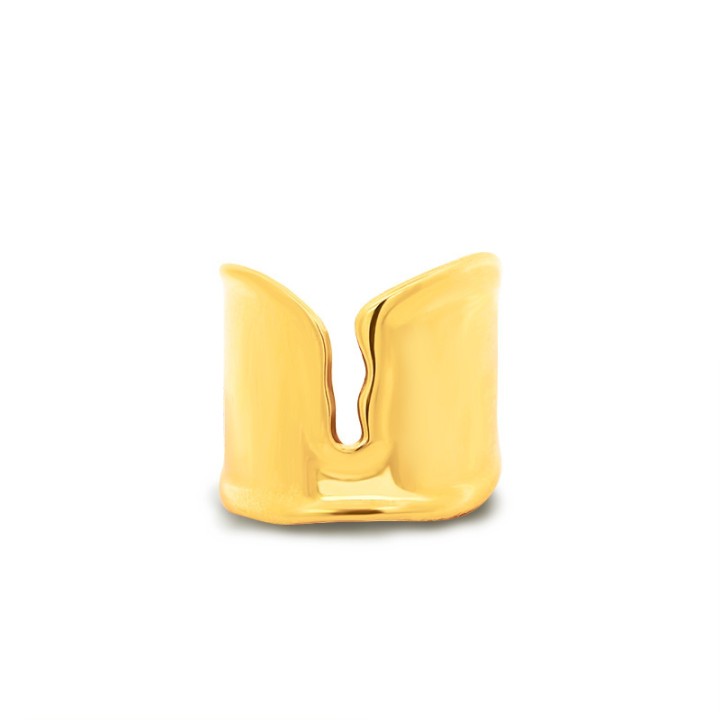 Cuff Ring 'Cortex' Placcato Oro Giallo 316L a Fascia Alta Scanalata