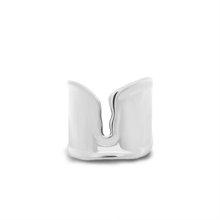 Cuff Ring 'Cortex' Acciaio Silver 316L a Fascia Alta Scanalata