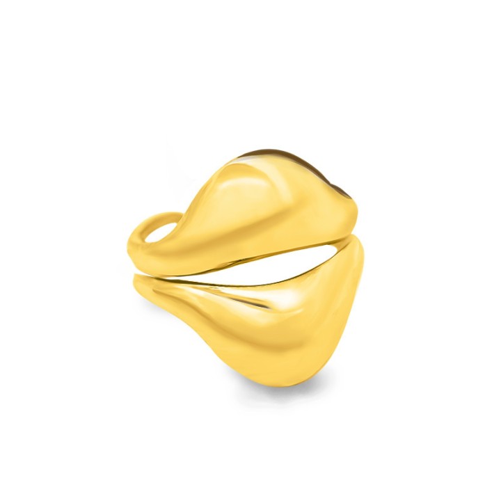 Cuff Ring 'Dune' Placcato Oro Giallo 316L a Fascia Concava Ondulata