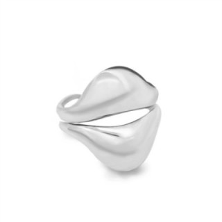 Cuff Ring 'Dune' Acciaio Silver 316L a Fascia Concava Ondulata
