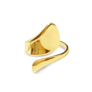 Cuff Ring 'Voile' Placcato Oro Giallo 316L con Terminale a Maxi Goccia Piatta