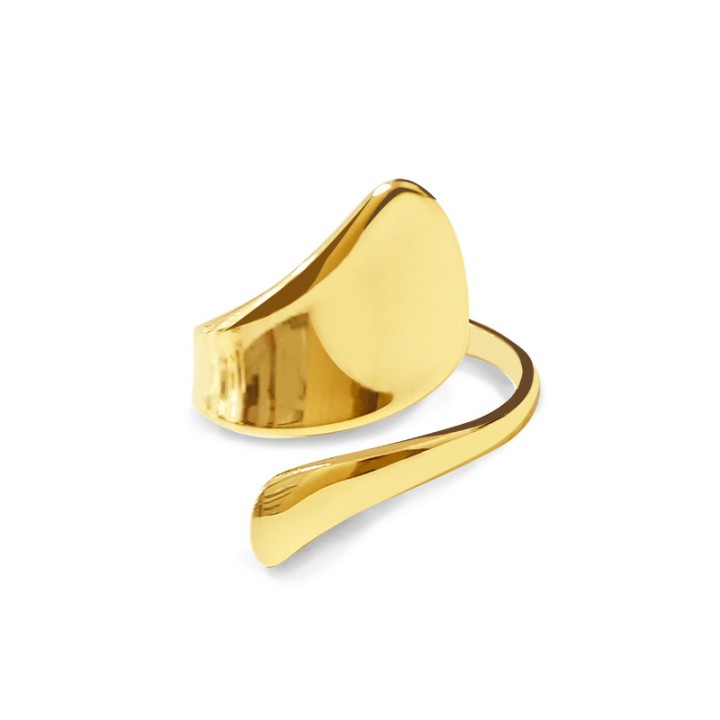 Cuff Ring 'Voile' Placcato Oro Giallo 316L con Terminale a Maxi Goccia Piatta