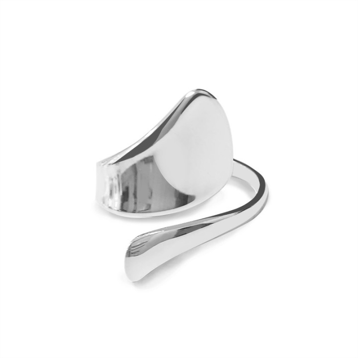 Cuff Ring 'Voile' Acciaio Silver 316L con Terminale a Maxi Goccia Piatta