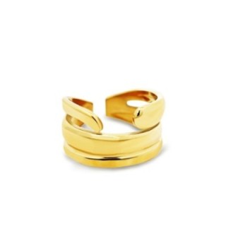 Cuff Ring 'Ligne' Placcato Oro Giallo 316L a Tre Fasce Parallele