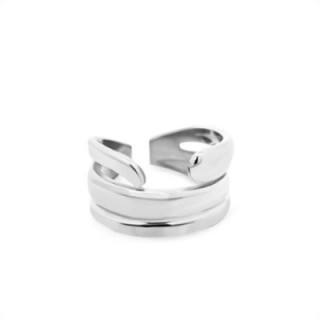 Cuff Ring 'Ligne' Acciaio Silver 316L a Tre Fasce Parallele