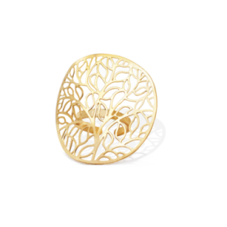 Anello Regolabile 'Aura' Placcato Oro Giallo 316L con Albero della Vita Traforato