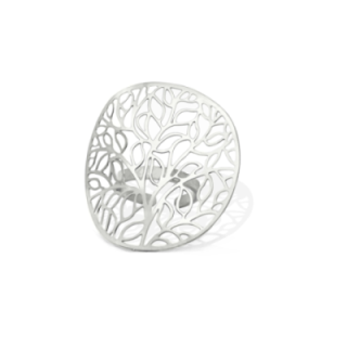 Anello Regolabile 'Aura' Acciaio Silver 316L con Albero della Vita Traforato