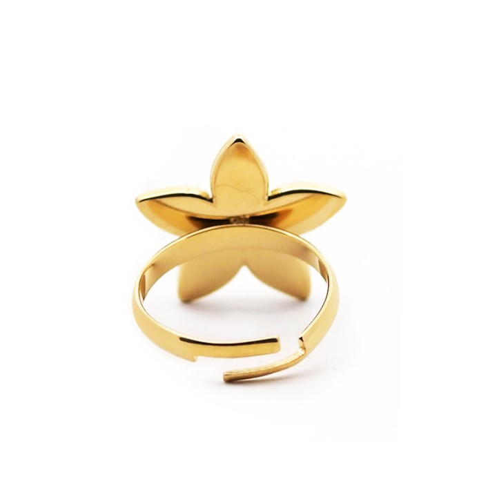 Anello Regolabile 'Étoile' Placcato Oro Giallo 316L con Maxi Fiore in Pavé