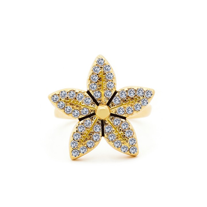 Anello Regolabile 'Étoile' Placcato Oro Giallo 316L con Maxi Fiore in Pavé